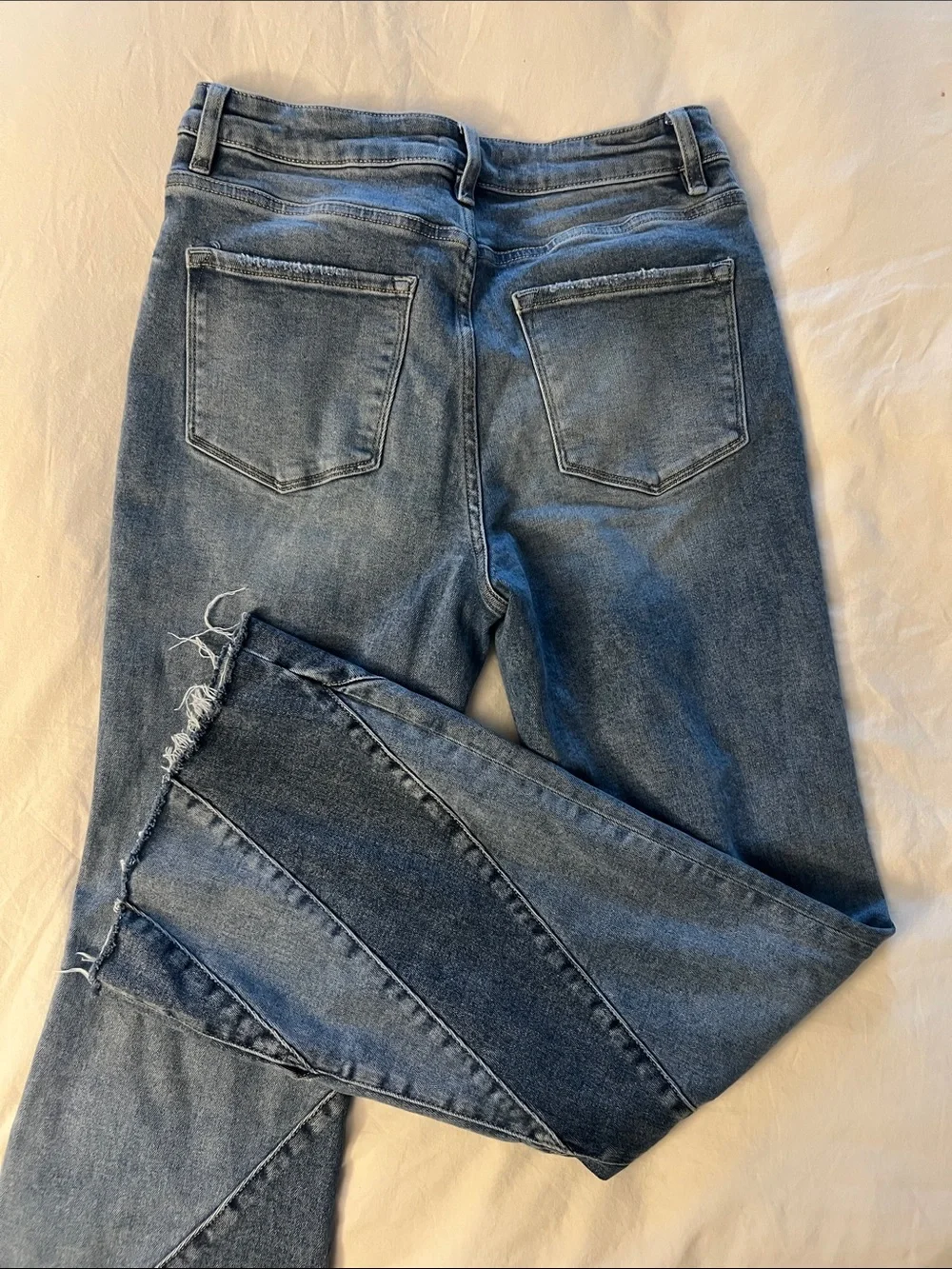 Women’s Blue Two-Tone Panel Wide-Leg Jeans